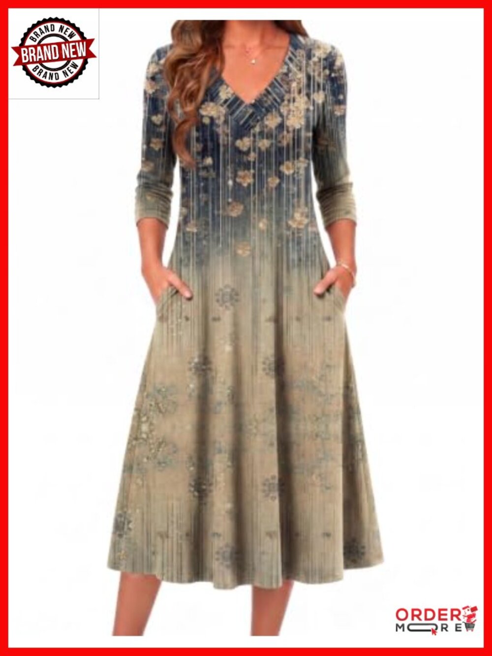 Zeagoo Women's Long Sleeve Midi Dress V-Neck A-Line Casual Fall